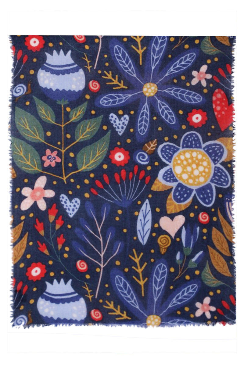 Enchanted Forest Wool Scarf - Navy