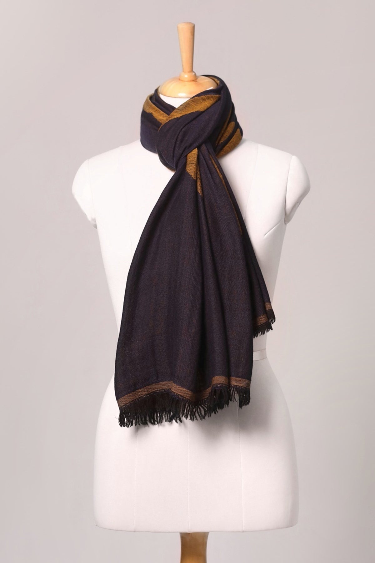 Ochre Bloom Wool Jacquard Scarf - Blue | SVEŽElife