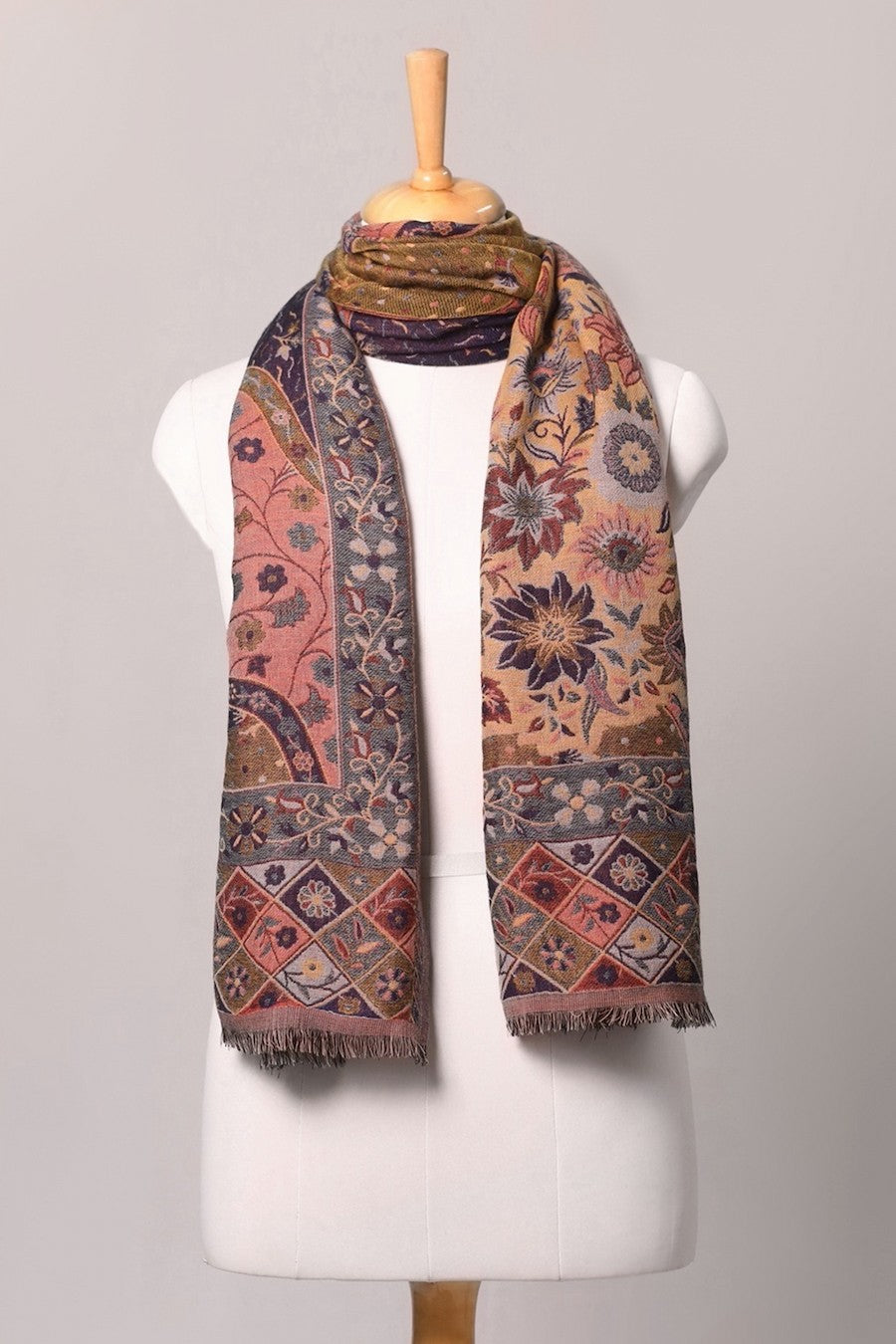 Flower Forest Jacquard Wool Scarf - Multicoloured | SVEŽElife