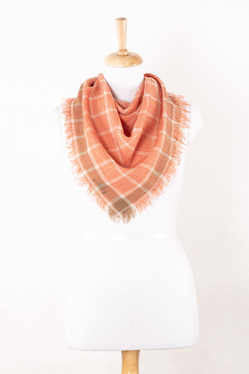 SVEZE Yarn Dyed Checks Merino Wool Scarf - Bright Orange - Alternate Drape