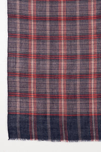 SVEZE Yarn Dyed Checks and Stripes Twill Weave Merino Wool Scarf - Purple Pink Multi - Flat Look