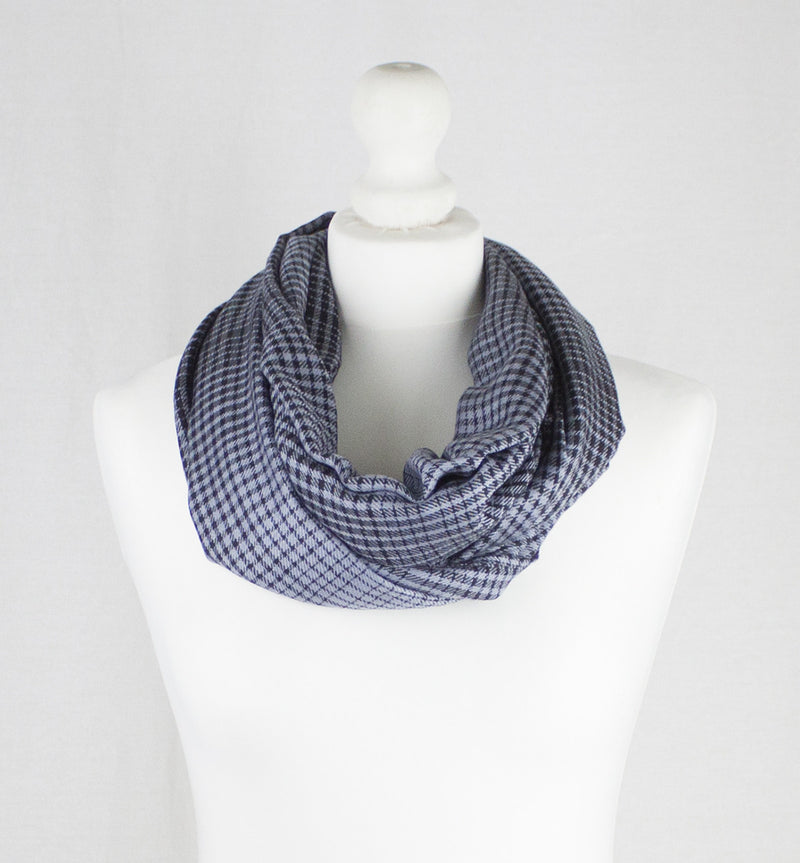 Gradient Checks Twill Weave Viscose Scarf - Grey Black