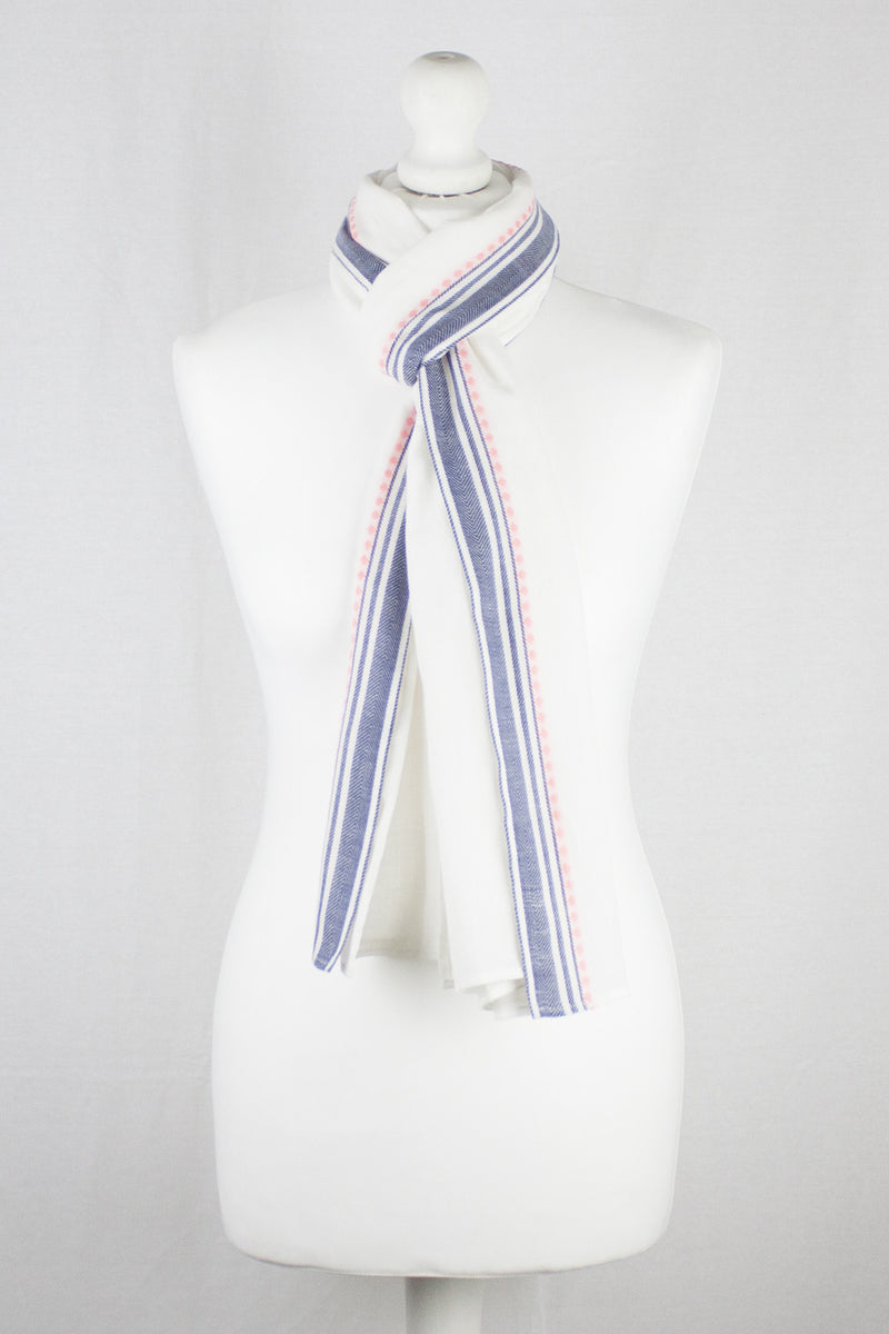 Classic South Border Cotton Scarf - White