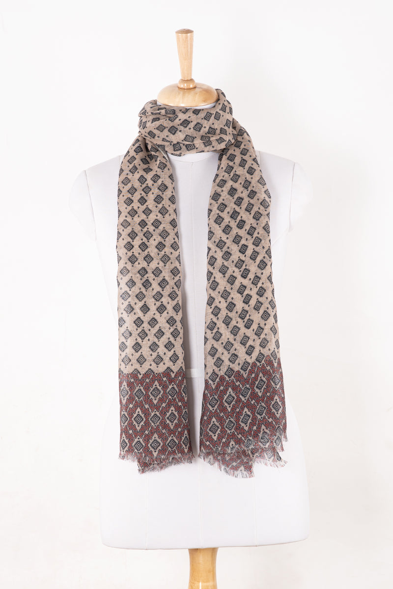 SVEZE Diamond Print Linen Cotton Scarf - Plum Peach - Alternate Drape
