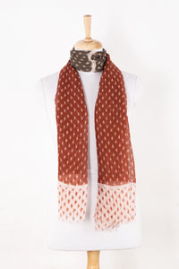 SVEZE Hazy Brush Print Linen Cotton Scarf - Terracotta Grey White - Alternate  Drape