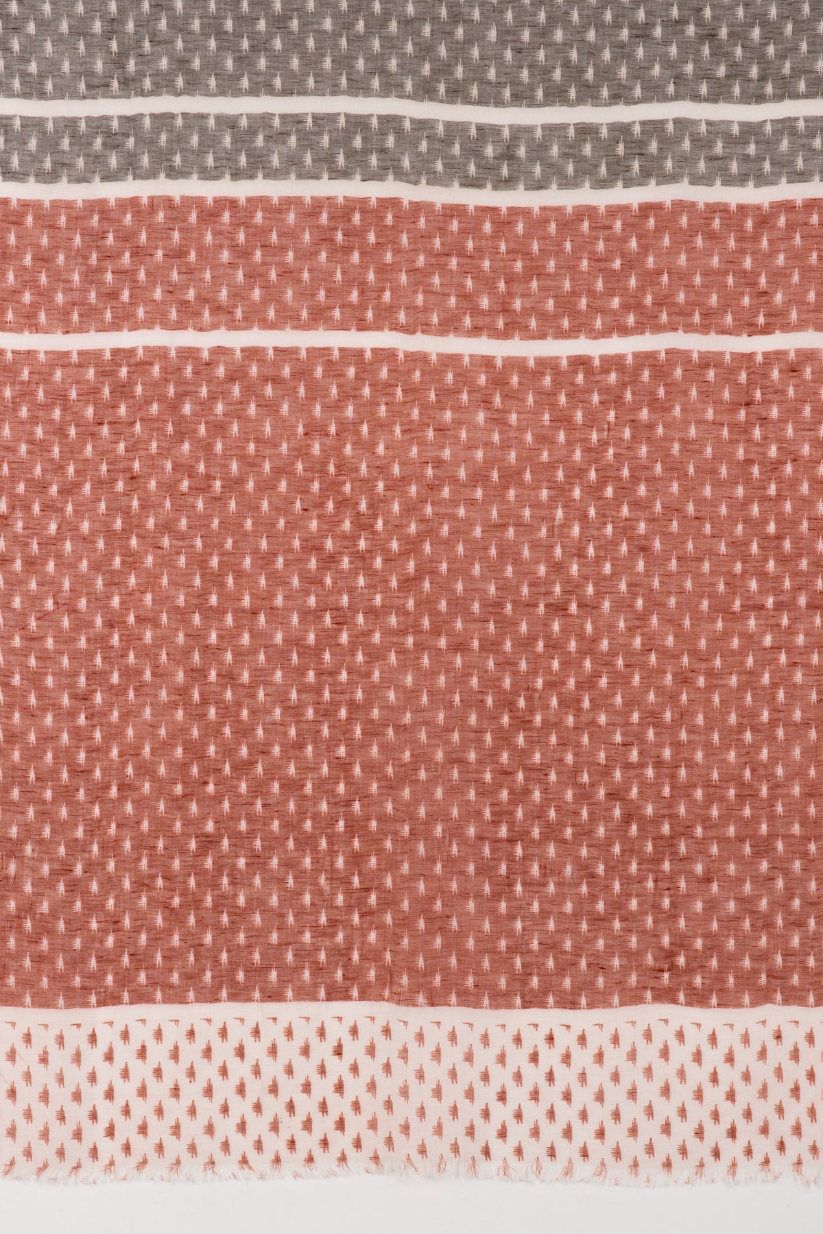 SVEZE Hazy Brush Print Linen Cotton Scarf - Terracotta Grey White - Flat Look
