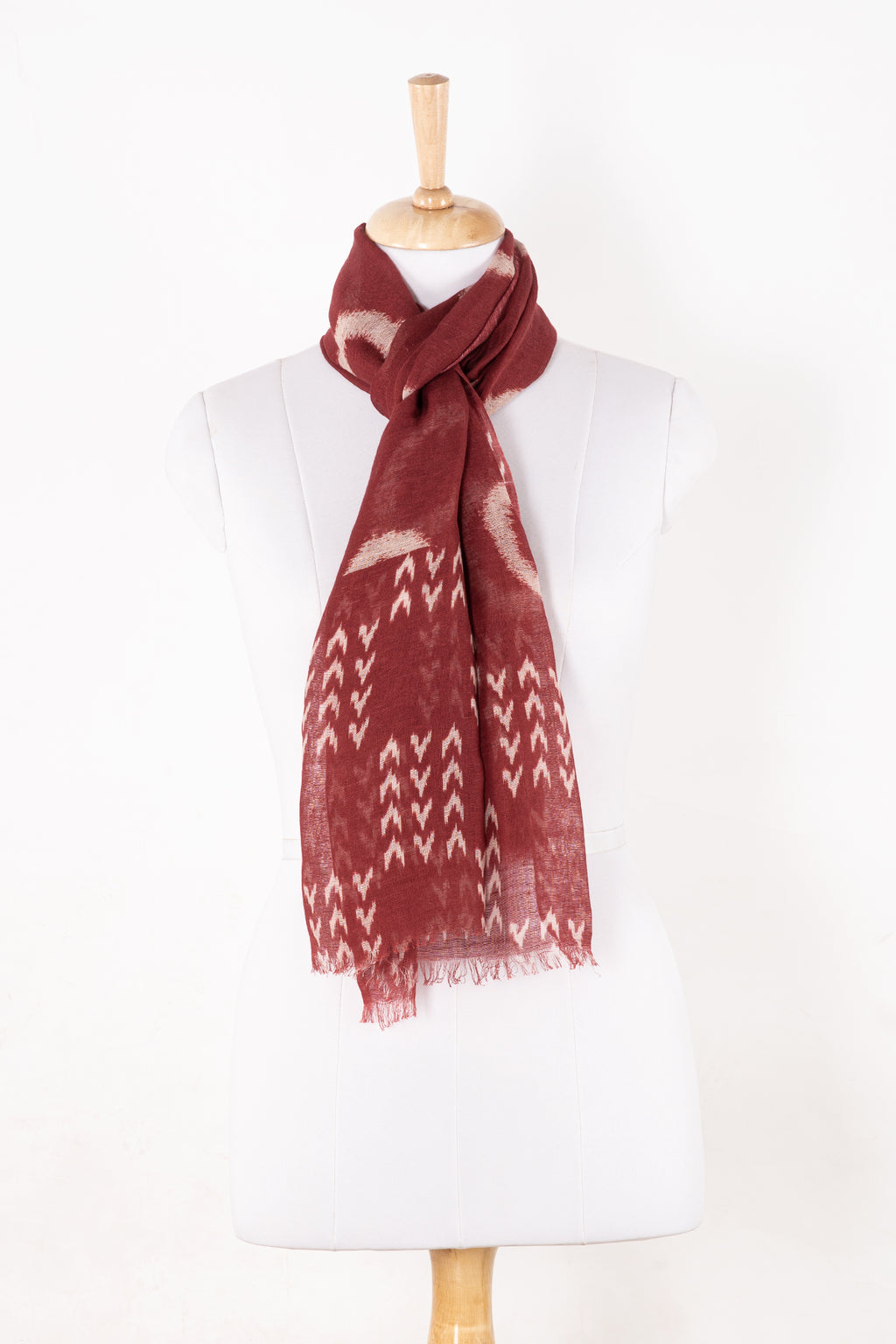 SVEZE Circle and Chevron Square Print Linen Cotton Scarf - Terracotta - Regular Drape