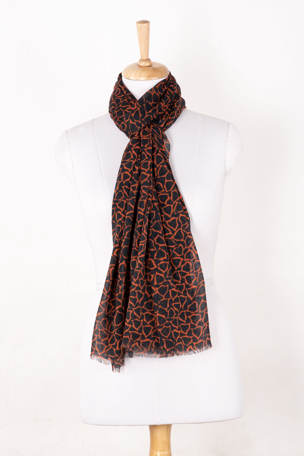 SVEZE Triangle Print Cotton Modal Scarf - Orange Black - Regular Drape