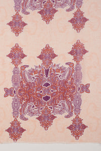 SVEZE Intricate Traditional Motif Cotton Modal Scarf - Peach Orange Purple - Flat Look