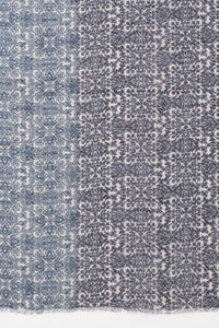SVEZE Floral Tile Print Linen Cotton Scarf - Navy Cement - Flat Look