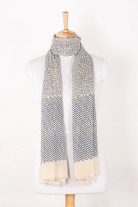 SVEZE Floral and Chevron Print Cotton Scarf - Dark Night Ecru - Alternate Drape