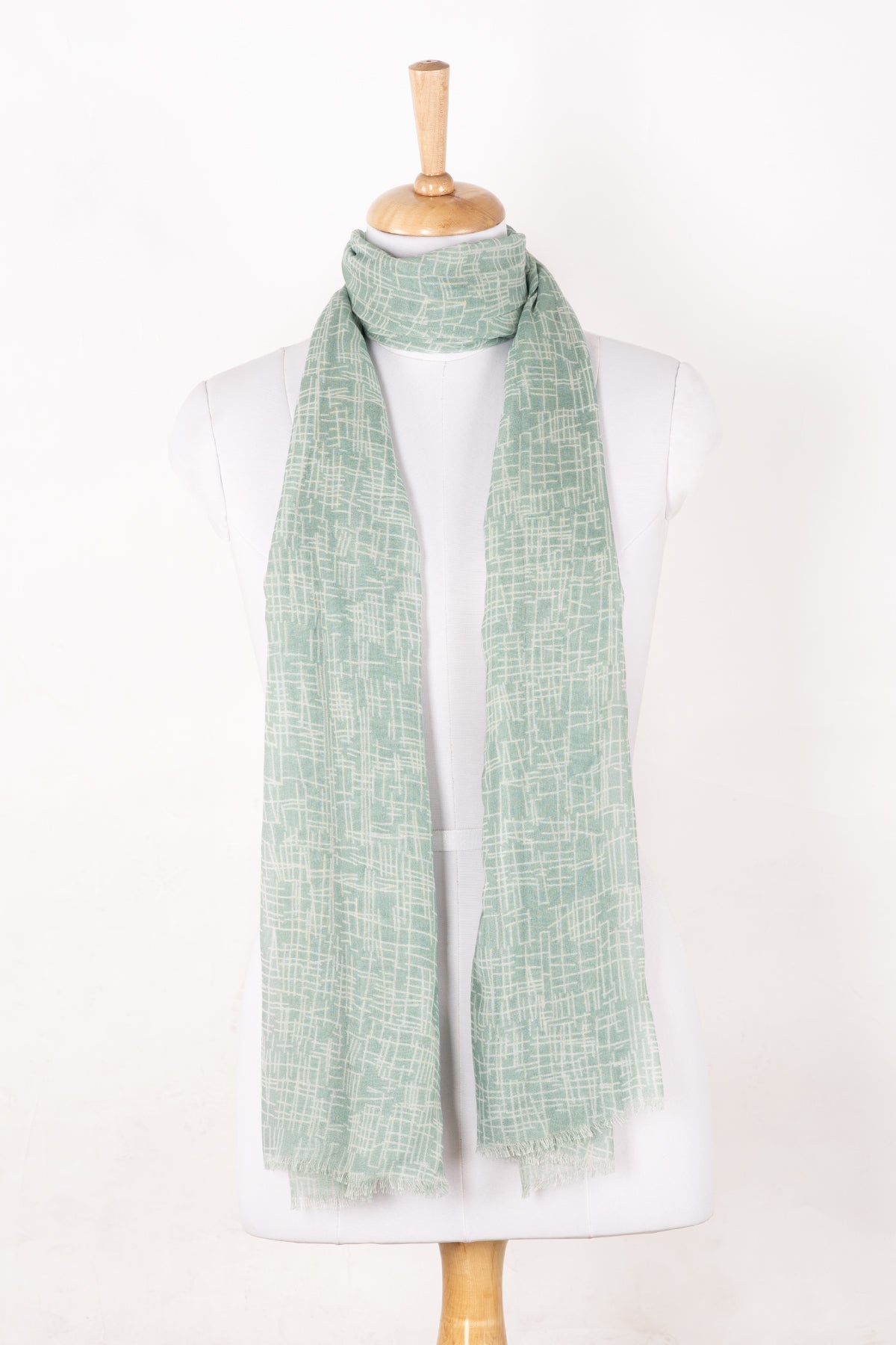 SVEZE Busy Strokes Print Cotton Modal Scarf - Sage - Alternate Drape