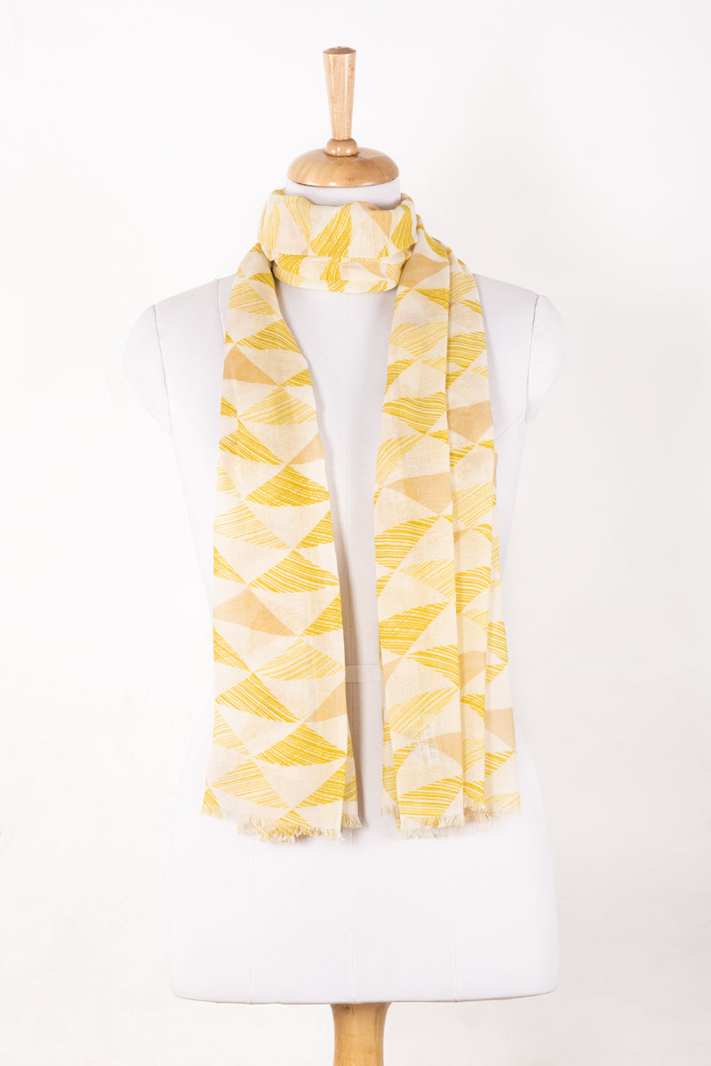 SVEZE Sketchy Triangle Print Cotton Modal Scarf - Lime Multi - Alternate Drape
