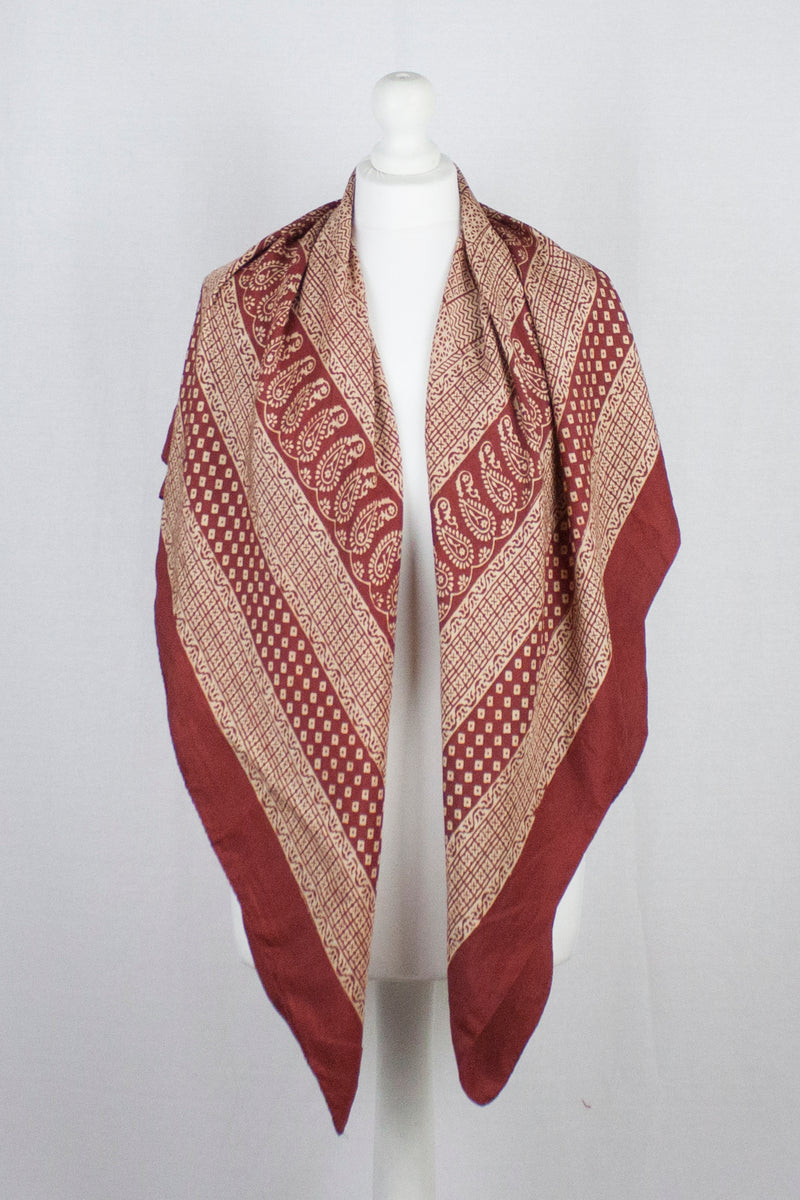 Checks Mix Print Bagh Hand-block Print Silk Square Scarf - Red
