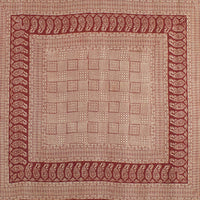 Checks Mix Print Bagh Hand-block Print Silk Square Scarf - Red