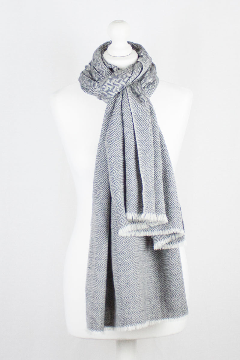 Diamond Weave Two Tone Woollen Scarf - Grey