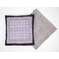 Checks Mix & Seashell Bagh Hand Block Print Cotton Cushion Cover - White Black