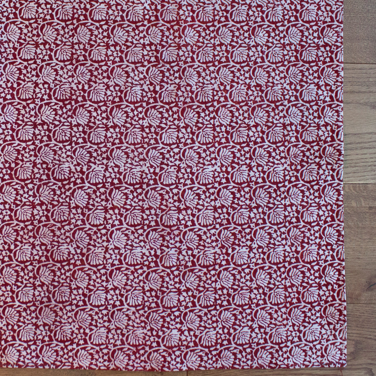 Lotus Flower Hand-block Print Area Rug - Red