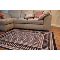 Traditional Floral & Paisley Hand-block Print Area Rug - White Black