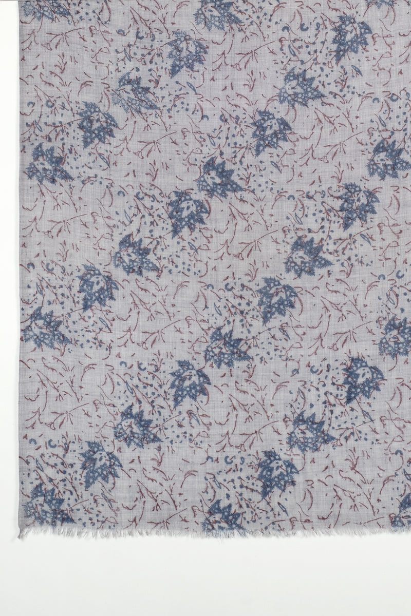 Leaves and Twigs Merino Wool Scarf - Grey