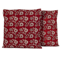 Floral Vine Bagh Hand Block Print Cotton Cushion Cover - Red