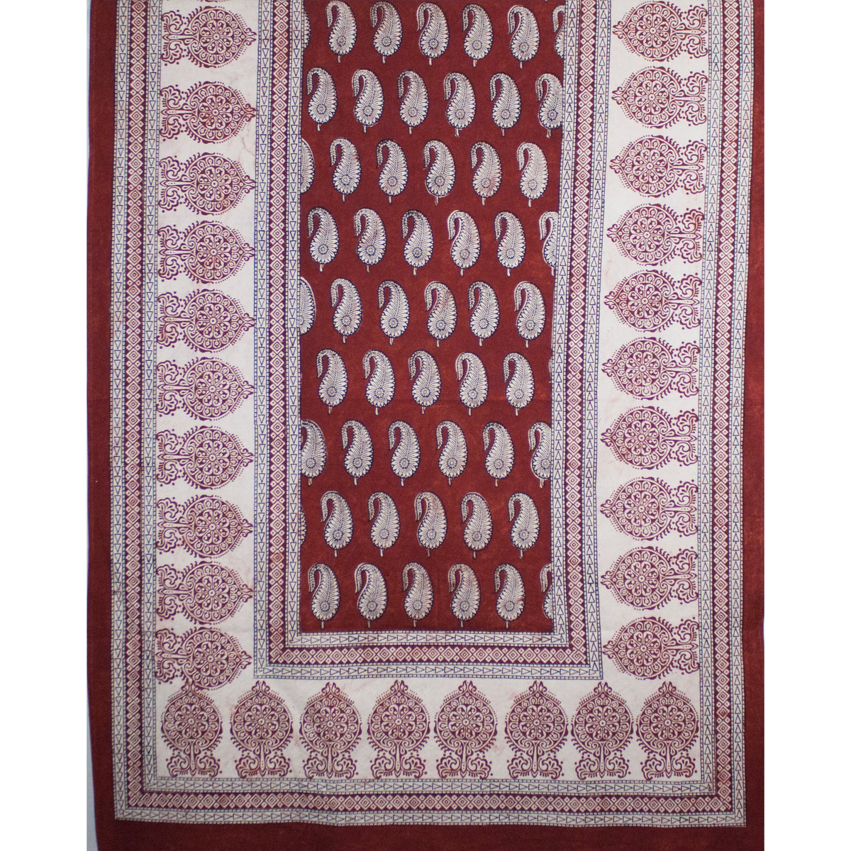 Paisley & Ambi Hand Block Print Area / Runner Rug - Red White