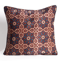Ajrakh Hand-block Print Star Flower Cushion Cover - Blue Off-White