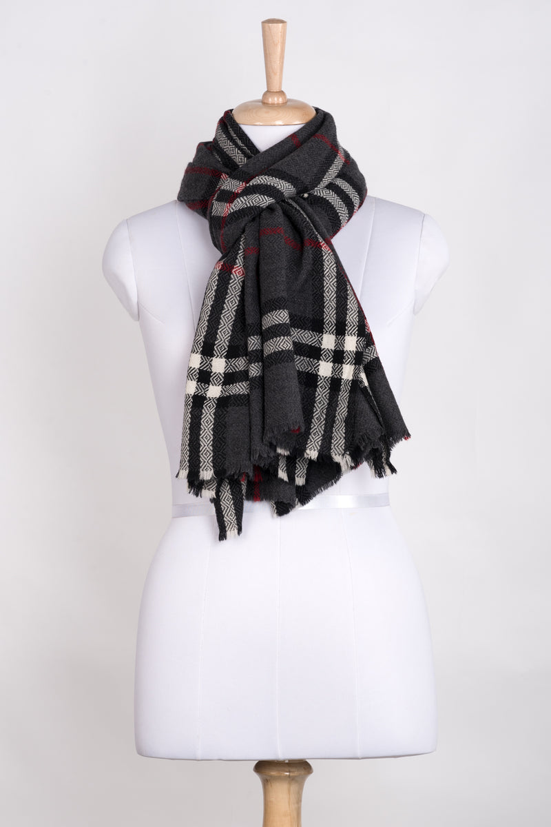 Window Checks with Big Diamond Weave - Charcoal Black White