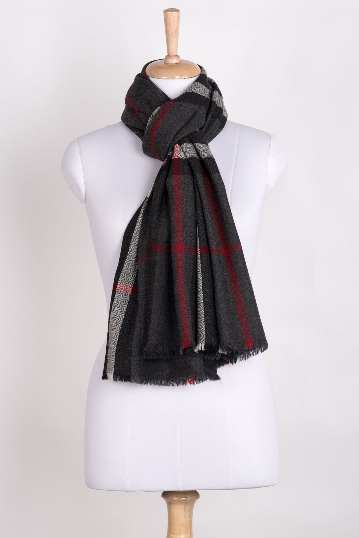 Checks with Small Diamond Weave - Charcoal Black White